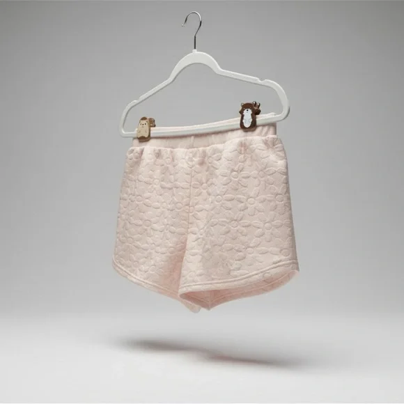 🧚🏻‍♀️ Pink Blush Pink Textured Floral Knit Lounge Shorts Elastic Waist Large - Picture 2 of 7